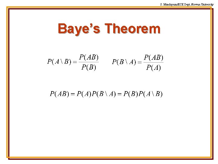 S. Mandayam/ECE Dept. /Rowan University Baye’s Theorem 