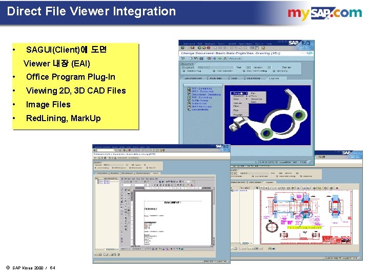 Direct File Viewer Integration • SAGUI(Client)에 도면 Viewer 내장 (EAI) ã • Office Program