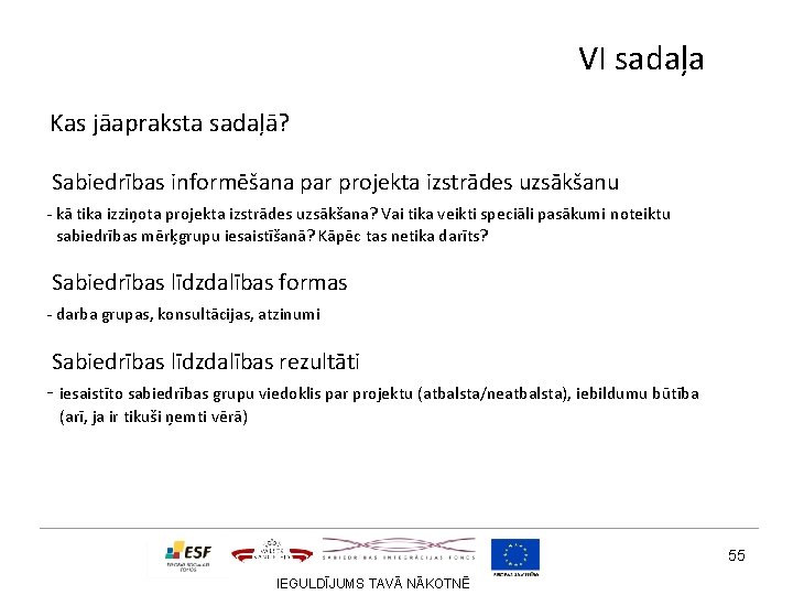 VI sadaļa Kas jāapraksta sadaļā? Sabiedrības informēšana par projekta izstrādes uzsākšanu - kā tika