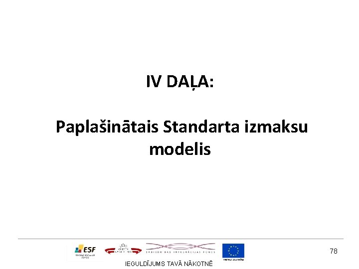 IV DAĻA: Paplašinātais Standarta izmaksu modelis 78 IEGULDĪJUMS TAVĀ NĀKOTNĒ 