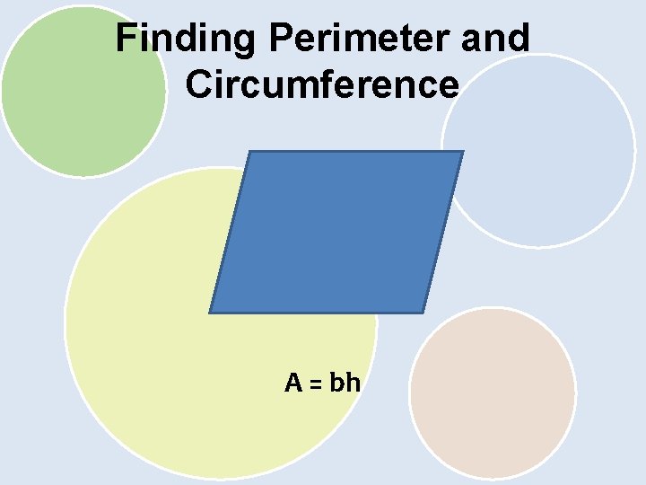 Finding Perimeter and Circumference A = bh 