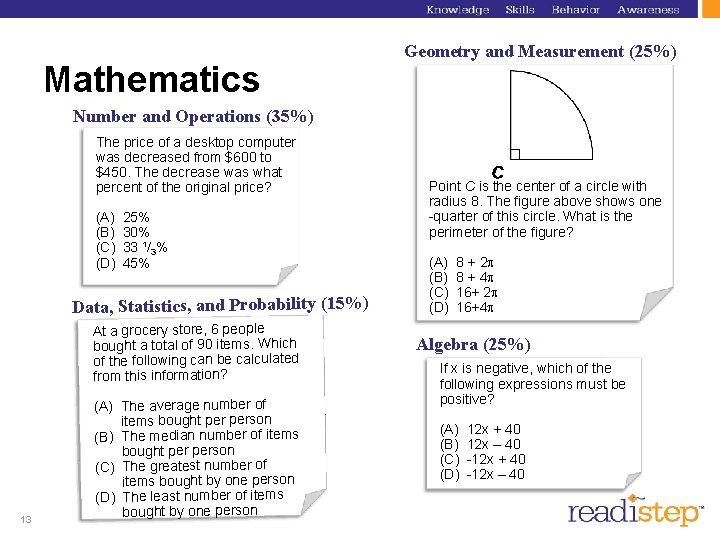Mathematics Geometry and Measurement (25%) Number and Operations (35%) The price of a desktop Mathematics Geometry and Measurement (25%) Number and Operations (35%) The price of a desktop
