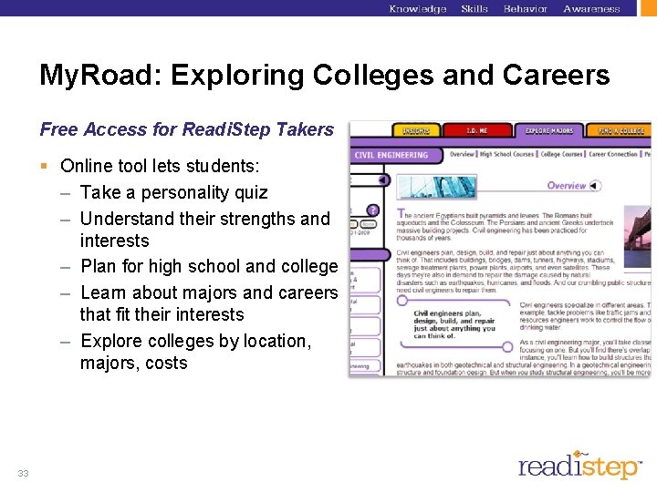 My. Road: Exploring Colleges and Careers Free Access for Readi. Step Takers § Online My. Road: Exploring Colleges and Careers Free Access for Readi. Step Takers § Online