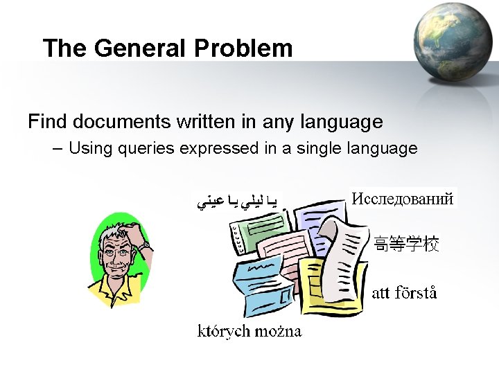 The General Problem Find documents written in any language – Using queries expressed in