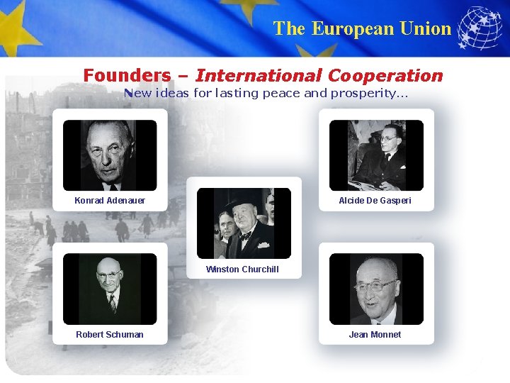 The European Union Founders – International Cooperation New ideas for lasting peace and prosperity…