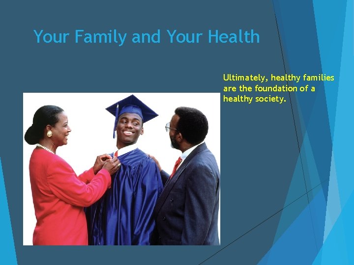 Your Family and Your Health Ultimately, healthy families are the foundation of a healthy