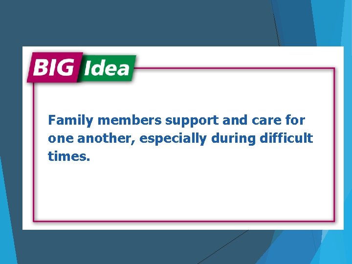 Family members support and care for one another, especially during difficult times. 