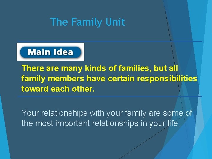 The Family Unit There are many kinds of families, but all family members have