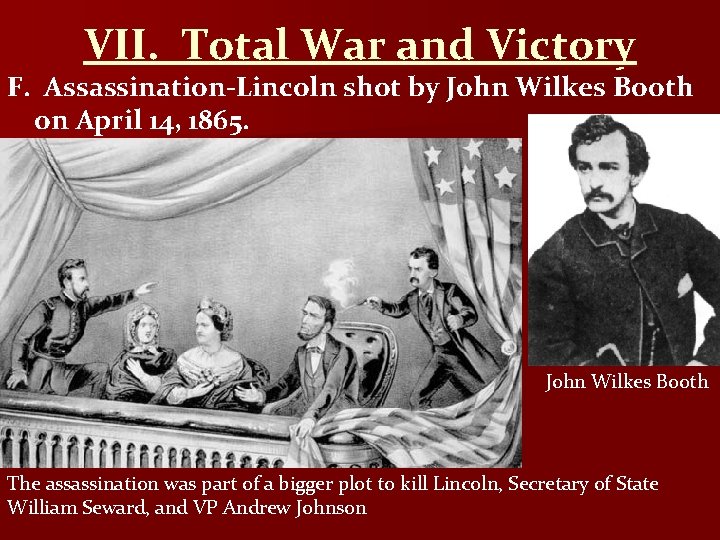 VII. Total War and Victory F. Assassination-Lincoln shot by John Wilkes Booth on April