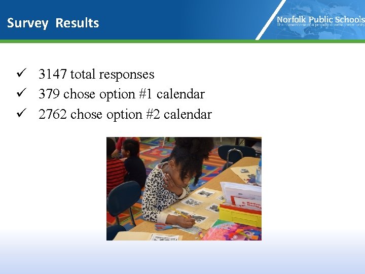 Survey Results ü 3147 total responses ü 379 chose option #1 calendar ü 2762