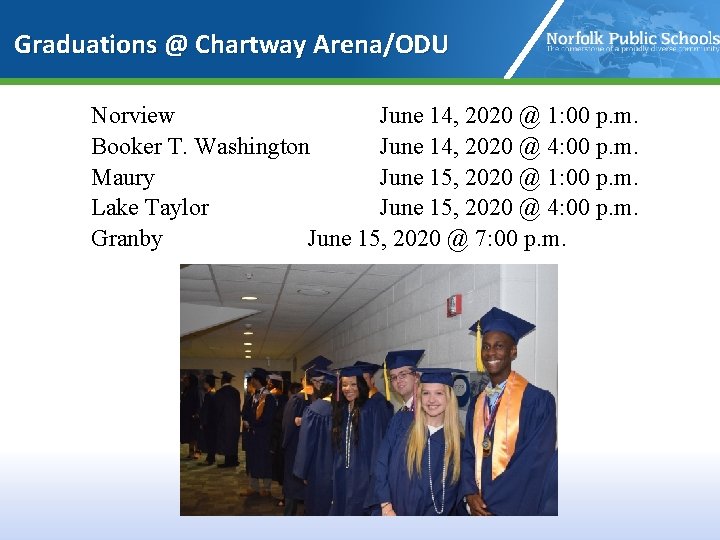 Graduations @ Chartway Arena/ODU Norview June 14, 2020 @ 1: 00 p. m. Booker