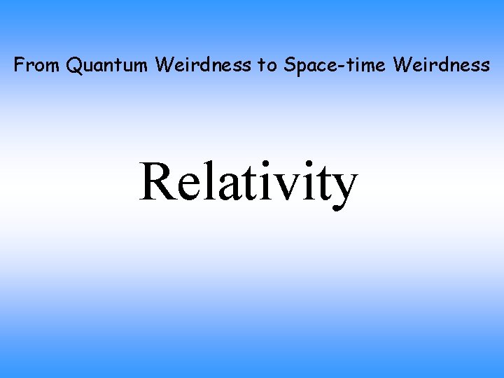 From Quantum Weirdness to Space-time Weirdness Relativity 