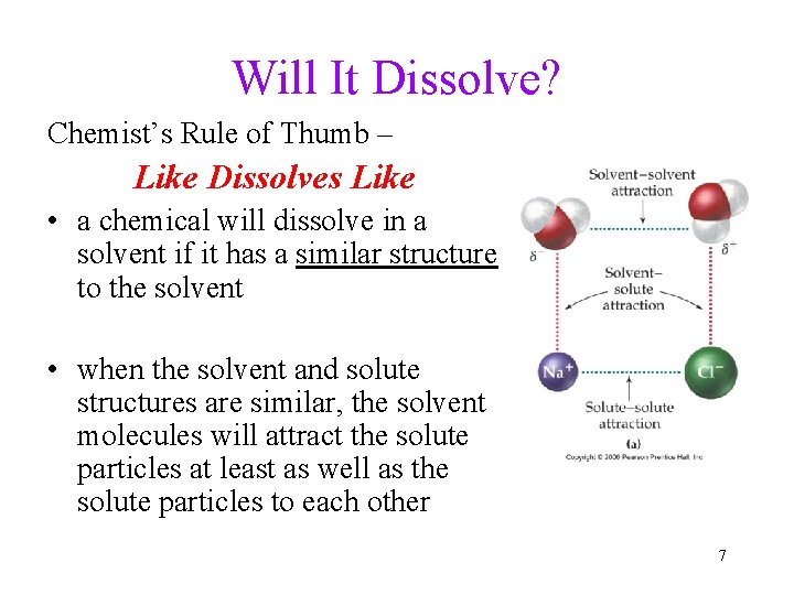 Will It Dissolve? Chemist’s Rule of Thumb – Like Dissolves Like • a chemical