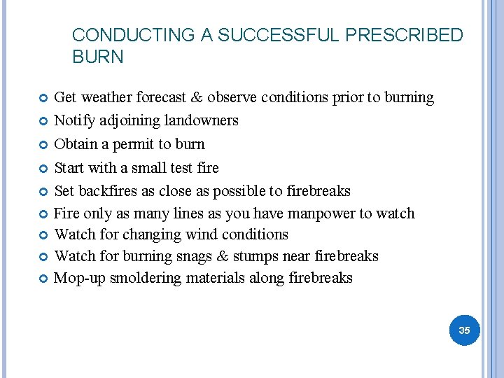CONDUCTING A SUCCESSFUL PRESCRIBED BURN Get weather forecast & observe conditions prior to burning