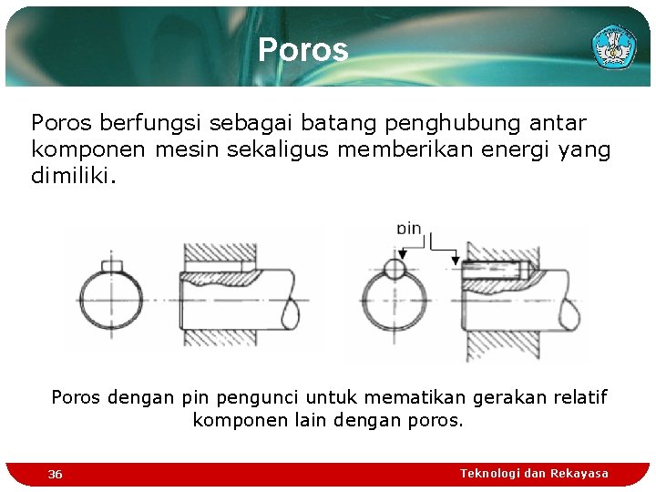Poros berfungsi sebagai batang penghubung antar komponen mesin sekaligus memberikan energi yang dimiliki. Poros