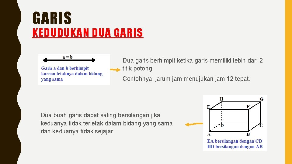 GARIS KEDUDUKAN DUA GARIS Dua garis berhimpit ketika garis memiliki lebih dari 2 titik