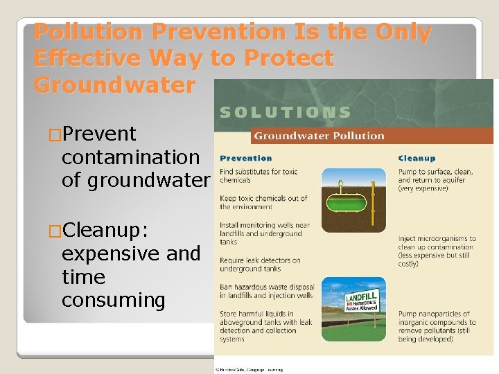 Pollution Prevention Is the Only Effective Way to Protect Groundwater �Prevent contamination of groundwater