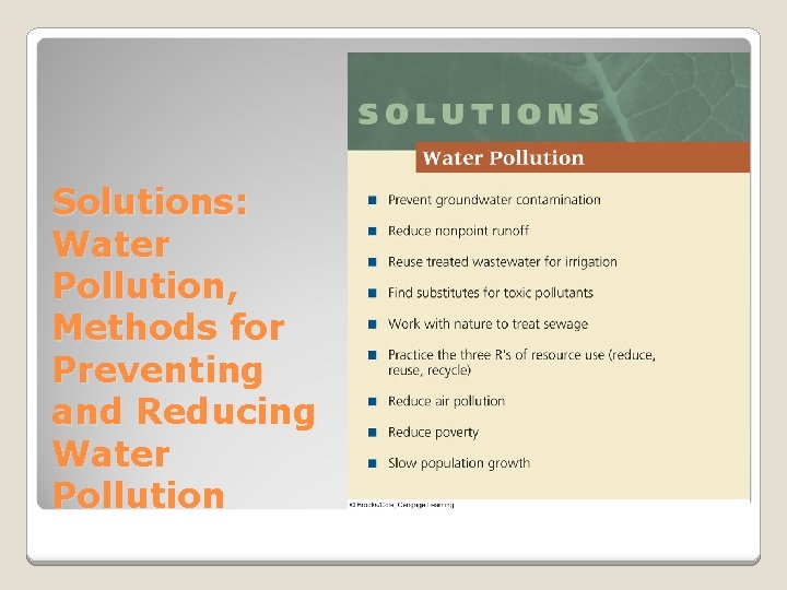 Solutions: Water Pollution, Methods for Preventing and Reducing Water Pollution 