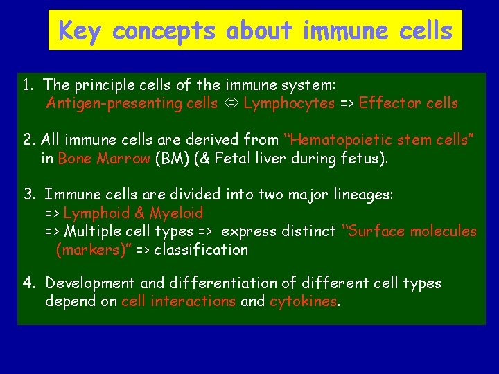 Key concepts about immune cells 1. The principle cells of the immune system: Antigen-presenting