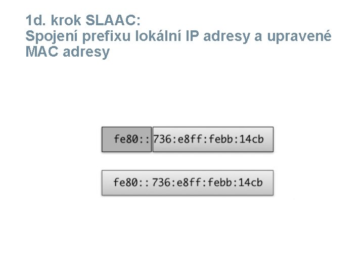 1 d. krok SLAAC: Spojení prefixu lokální IP adresy a upravené MAC adresy 