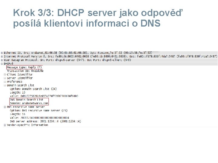 Krok 3/3: DHCP server jako odpověď posílá klientovi informaci o DNS 