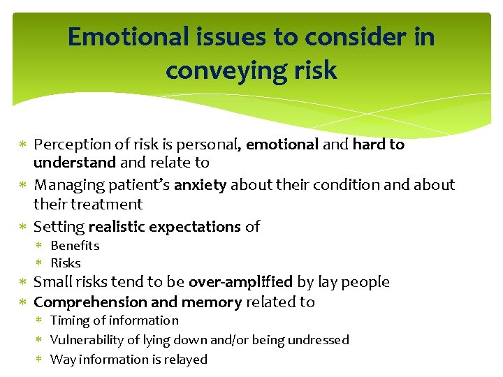 Emotional Risks Examples Communicating benefits and risks effectively with patients Pippa