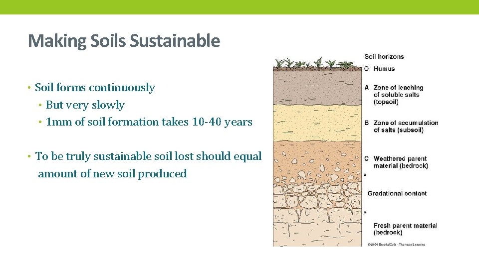 Making Soils Sustainable • Soil forms continuously • But very slowly • 1 mm