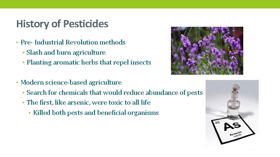 History of Pesticides • Pre- Industrial Revolution methods • Slash and burn agriculture •