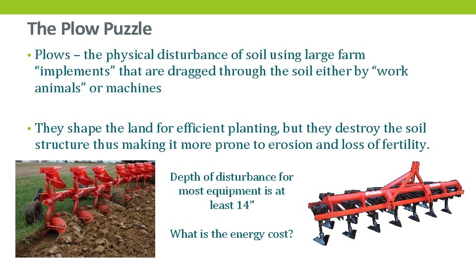 The Plow Puzzle • Plows – the physical disturbance of soil using large farm