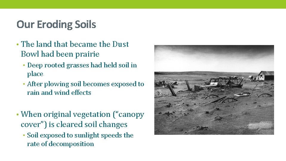 Our Eroding Soils • The land that became the Dust Bowl had been prairie