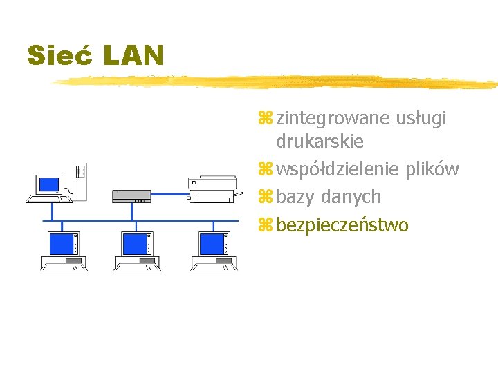 Sieć LAN z zintegrowane usługi drukarskie z współdzielenie plików z bazy danych z bezpieczeństwo