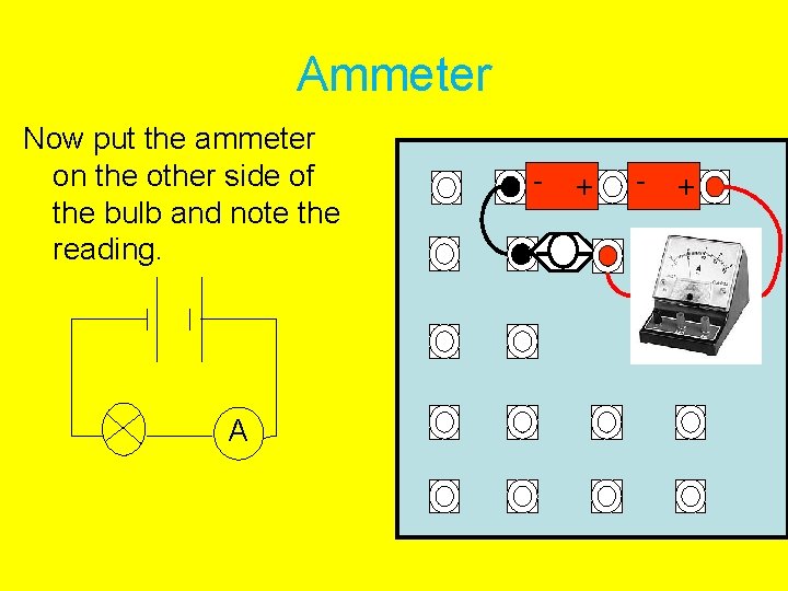 Ammeter Now put the ammeter on the other side of the bulb and note