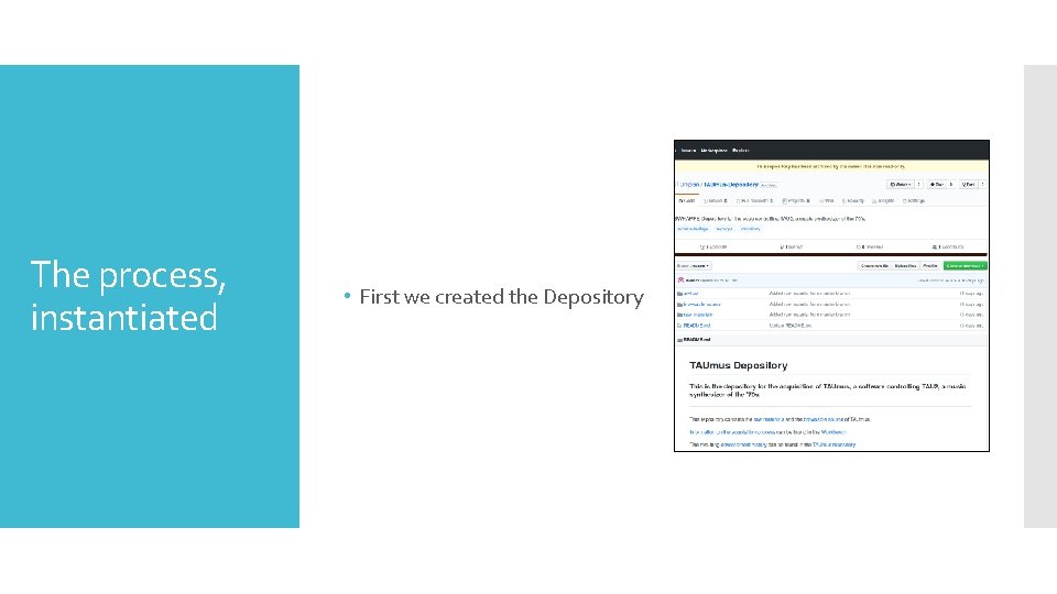 The process, instantiated • First we created the Depository The process, instantiated • First we created the Depository