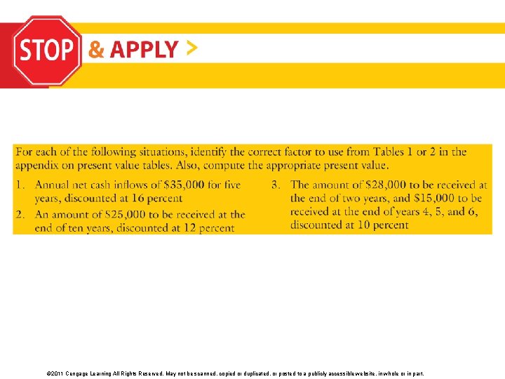 © 2011 Cengage Learning All Rights Reserved. May not be scanned, copied or duplicated,