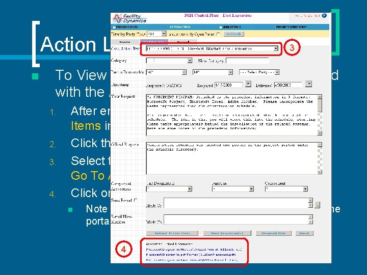 Action List n 3 To View Action Links (documents associated with the Action Item):