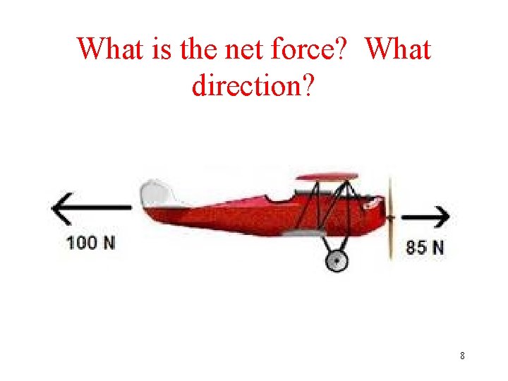 What is the net force? What direction? 8 