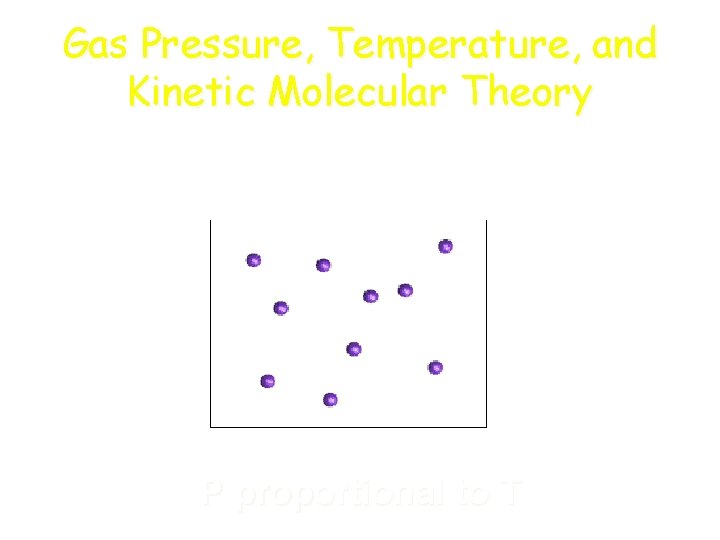 Gas Pressure, Temperature, and Kinetic Molecular Theory P proportional to T 