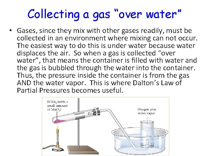 Collecting a gas “over water” • Gases, since they mix with other gases readily,