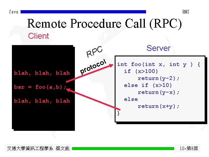 Java RMI Remote Procedure Call (RPC) Client C P R blah, blah bar =