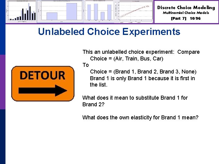 Discrete Choice Modeling Multinomial Choice Models [Part 7] 10/96 Unlabeled Choice Experiments This an