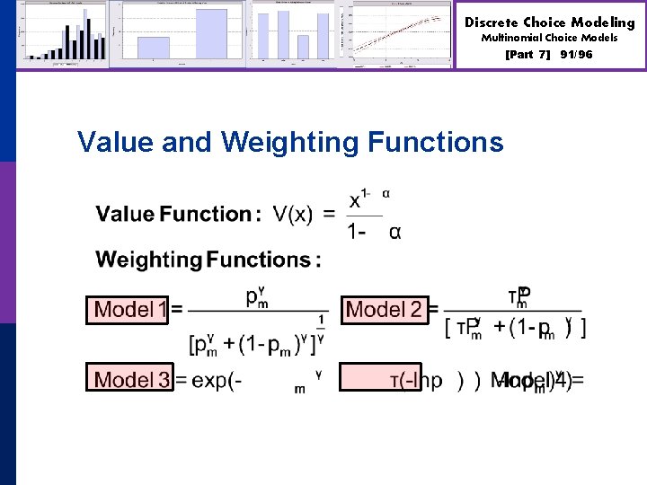 Discrete Choice Modeling Multinomial Choice Models [Part 7] Value and Weighting Functions 91/96 