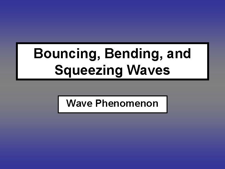 Bouncing, Bending, and Squeezing Waves Wave Phenomenon 