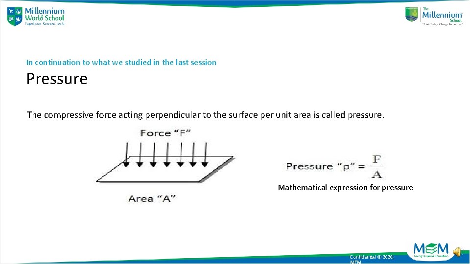 In continuation to what we studied in the last session Pressure The compressive force