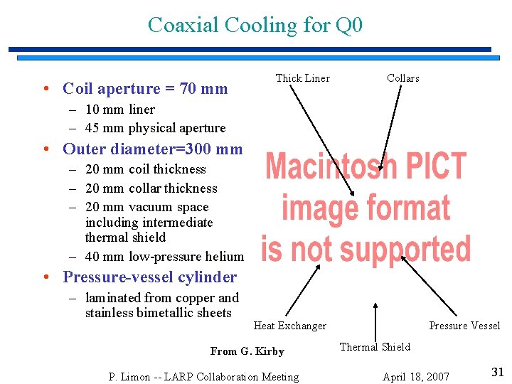 Coaxial Cooling for Q 0 • Coil aperture = 70 mm Thick Liner Collars