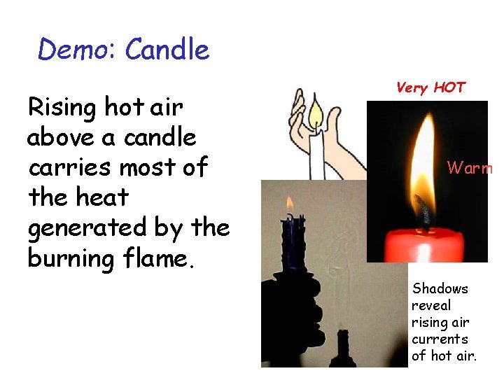 Demo: Candle Rising hot air above a candle carries most of the heat generated