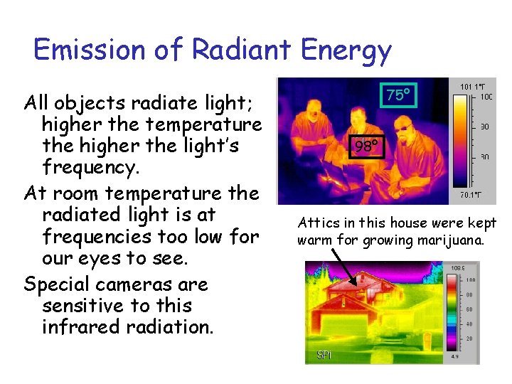 Emission of Radiant Energy All objects radiate light; higher the temperature the higher the