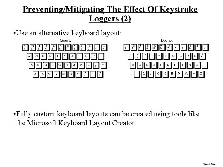Preventing/Mitigating The Effect Of Keystroke Loggers (2) • Use an alternative keyboard layout: •