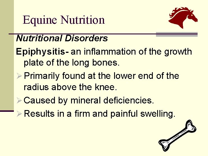 Equine Nutritional Disorders Epiphysitis- an inflammation of the growth plate of the long bones.