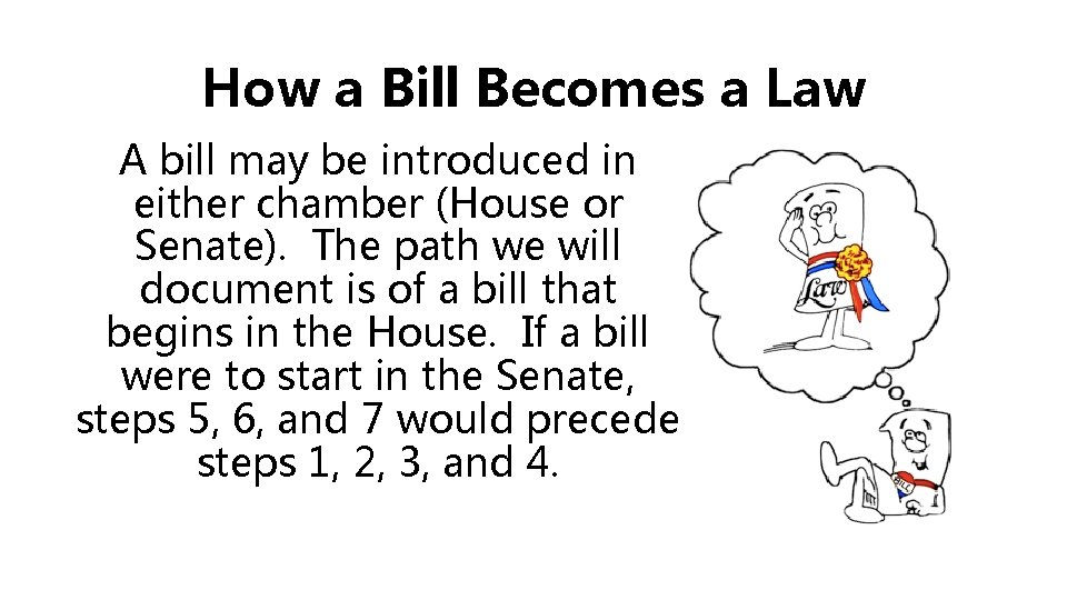 How a Bill Becomes a Law A bill may be introduced in either chamber