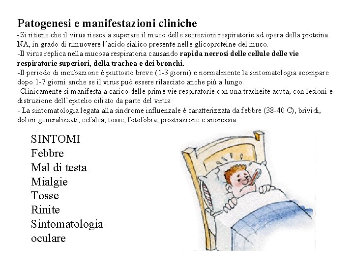 Patogenesi e manifestazioni cliniche -Si ritiene che il virus riesca a superare il muco